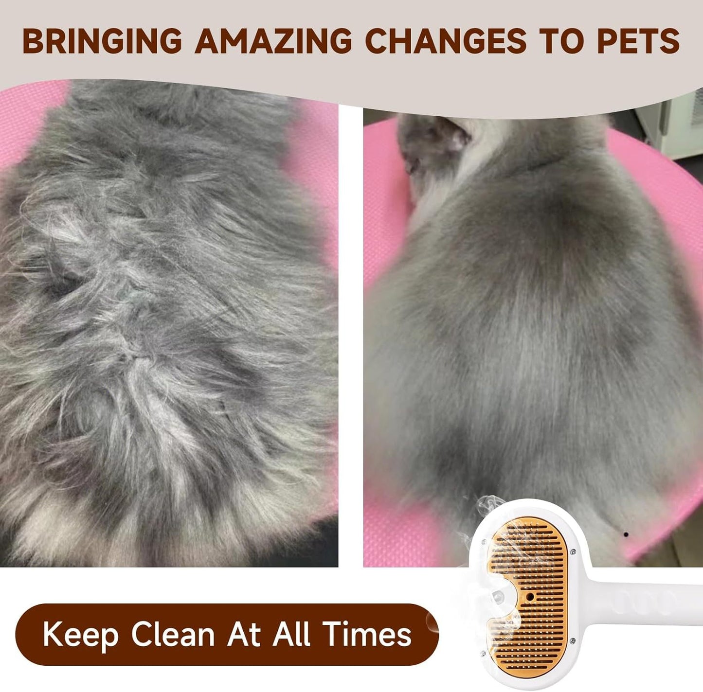 Universal Pet Steam Brush For Cats And Dogs 3-in-1 Spray Hair Removal Comb With Waterless Shampoo And Ear Towel,Tiktok, Amazon, Walmart Banned