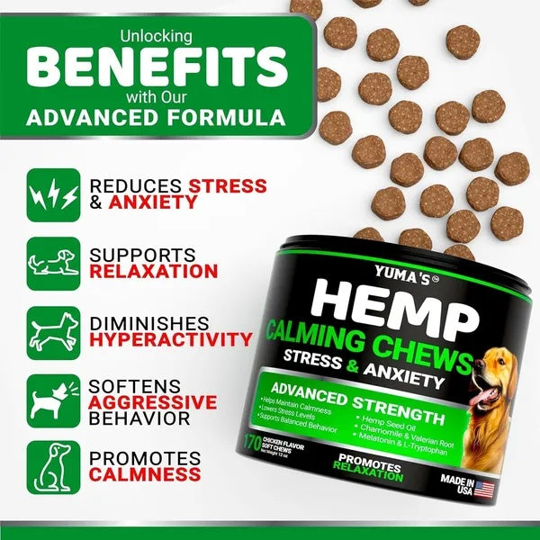 2 Pack Hemp Calming Chews For Dogs Advanced Dog Calming Treats Dog Calming Chews 340 Chews Anxiety Relief Treats Separation Aid Barking Stress Relief Melatonin Hemp Oil
