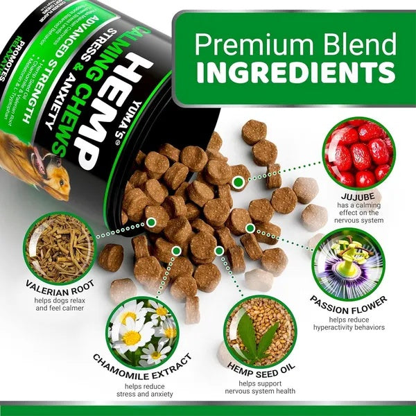 2 Pack Hemp Calming Chews For Dogs Advanced Dog Calming Treats Dog Calming Chews 340 Chews Anxiety Relief Treats Separation Aid Barking Stress Relief Melatonin Hemp Oil
