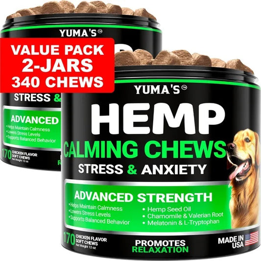 2 Pack Hemp Calming Chews For Dogs Advanced Dog Calming Treats Dog Calming Chews 340 Chews Anxiety Relief Treats Separation Aid Barking Stress Relief Melatonin Hemp Oil
