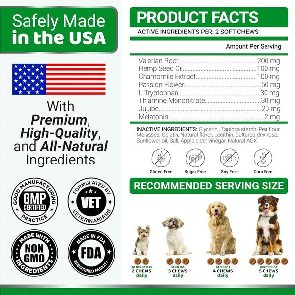 2 Pack Hemp Calming Chews For Dogs Advanced Dog Calming Treats Dog Calming Chews 340 Chews Anxiety Relief Treats Separation Aid Barking Stress Relief Melatonin Hemp Oil