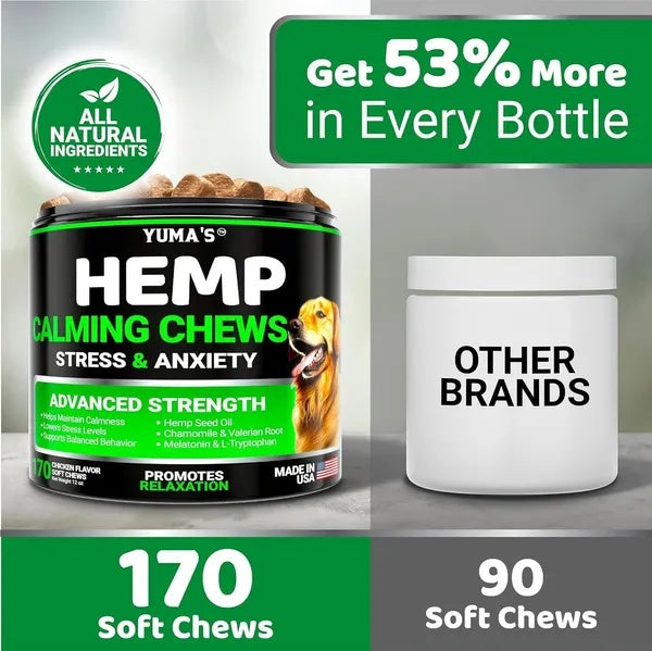 2 Pack Hemp Calming Chews For Dogs Advanced Dog Calming Treats Dog Calming Chews 340 Chews Anxiety Relief Treats Separation Aid Barking Stress Relief Melatonin Hemp Oil